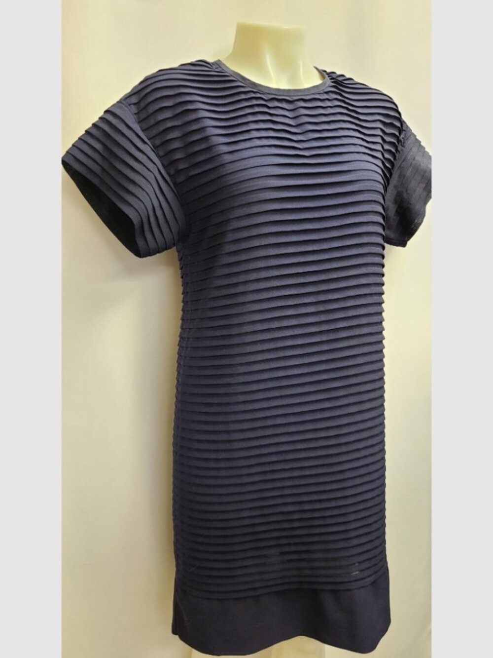 J. Crew Chiffon Pleated Striped Shift Navy Dress Womens 00 Short Sleeve